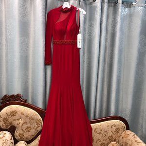 RED 1-Sleeve Sleek Sexy  Prom Dress, Size 2 4, Mermaid, Sequin Cocktail UNIQUE